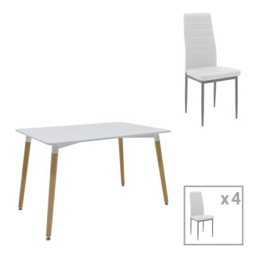 Set dining Natali-parker, Pako World, 5 piese, MDF, Alb-natural, 120x80x76 cm Set dining Natali-parker, Pako World, 5 piese, MDF, Alb-natural, 120x80x76 cm