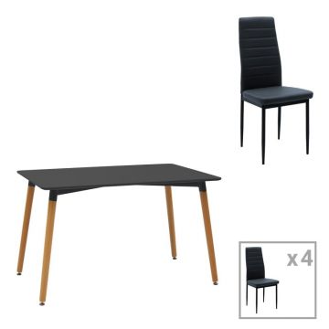 Set dining Natali-Parker, Pako World, 5 piese, MDF, Negru, 120x80x76 cm Set dining Natali-Parker, Pako World, 5 piese, MDF, Negru, 120x80x76 cm