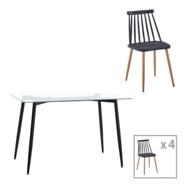 Set dining Quana-Aurora I, Pako World, 5 piese, Negru-Natural, 120x70x75 cm Set dining Quana-Aurora I, Pako World, 5 piese, Negru-Natural, 120x70x75 cm