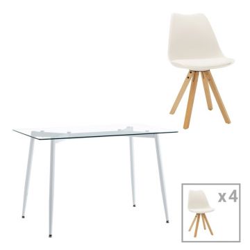 Set dining Quana-Caron, Pako World, 5 piese, MDF, Alb, 120x70x75 cm Set dining Quana-Caron, Pako World, 5 piese, MDF, Alb, 120x70x75 cm