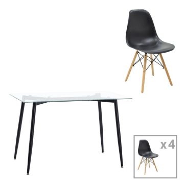 Set dining Quana-Julita, Pako World, 5 piese, Negru, 120x70x75 cm Set dining Quana-Julita, Pako World, 5 piese, Negru, 120x70x75 cm