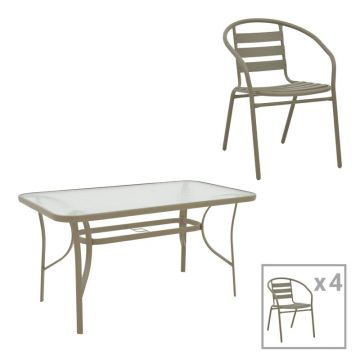 Set dining Tade-Ensure, Pako World, Metal, Sampanie, 140x80x70 cm Set dining Tade-Ensure, Pako World, Metal, Sampanie, 140x80x70 cm