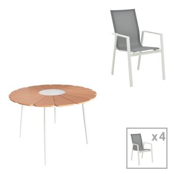 Set masa si scaune Pinap-Dashiell, Pako World, 5 piese, Alb-Natural, 110x110x74 cm Set masa si scaune Pinap-Dashiell, Pako World, 5 piese, Alb-Natural, 110x110x74 cm