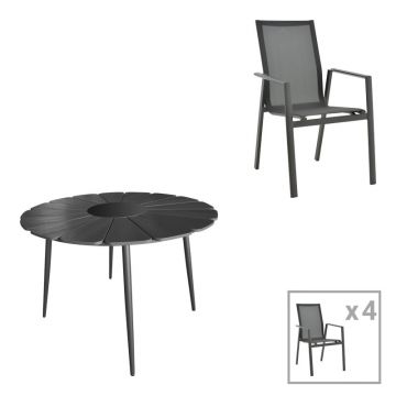 Set masa si scaune Pinap-Dashiell, Pako World, 5 piese, Negru, 110x110x74 cm Set masa si scaune Pinap-Dashiell, Pako World, 5 piese, Negru, 110x110x74 cm