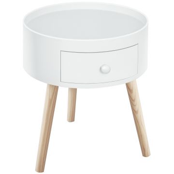 HOMCOM Masa de cafea cu sertar, rotundă, design scandinav, margine de protecție, lemn, Ø38 x H45 cm, Alb | Aosom Romania HOMCOM Masa de cafea cu sertar, rotundă, design scandinav, margine de protecție, lemn, Ø38 x H45 cm, Alb | Aosom Romania