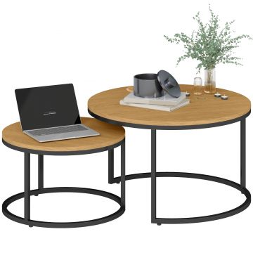 HOMCOM Set de 2 mese de cafea gigogne suprapozabil design industrial blat de ciment picioare din metal maro | Aosom Romania HOMCOM Set de 2 mese de cafea gigogne suprapozabil design industrial blat de ciment picioare din metal maro | Aosom Romania