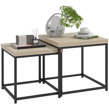 HOMCOM Set de 2 mese de cafea mese laterale pătrate mese de sufragerie cadru din oțel și blaturi din panouri de particule | Aosom Romania HOMCOM Set de 2 mese de cafea mese laterale pătrate mese de sufragerie cadru din oțel și blaturi din panouri de particule | Aosom Romania