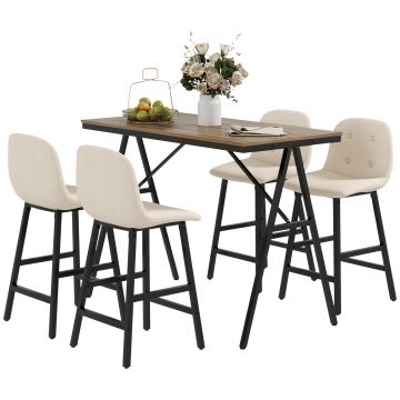 HOMCOM Set de bar format din 5 piese, masă și 4 scaune, tapițerie cu buton, spumă groasă, design cu aspect de in, bej | Aosom Romania HOMCOM Set de bar format din 5 piese, masă și 4 scaune, tapițerie cu buton, spumă groasă, design cu aspect de in, bej | Aosom Romania