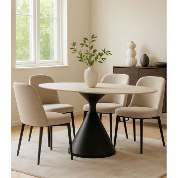 Masa dining Space, Mauro Ferretti, 180x90x73 cm, MDF/fier, crem/negru Masa dining Space, Mauro Ferretti, 180x90x73 cm, MDF/fier, crem/negru