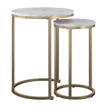 Măsuțe de cafea albe-aurii 2 buc. rotunde cu aspect de marmură ø 45 cm Amelia – CosmoLiving by Cosmopolitan Măsuțe de cafea albe-aurii 2 buc. rotunde cu aspect de marmură ø 45 cm Amelia – CosmoLiving by Cosmopolitan