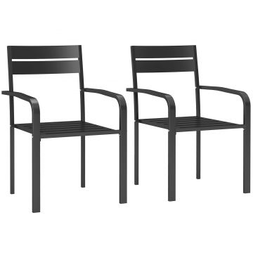 Outsunny Lot de 2 scaune de grădină empilabile în aer liber cu brațe, cadru din aluminiu 56 x 58 x 83 cm gri închis | Aosom Romania Outsunny Lot de 2 scaune de grădină empilabile în aer liber cu brațe, cadru din aluminiu 56 x 58 x 83 cm gri închis | Aosom Romania