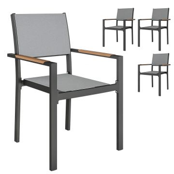 Outsunny Lot de 4 scaune de grădină, scaune de masă cu brațe efect de lemn cadru din aluminiu, gri deschis | Aosom Romania Outsunny Lot de 4 scaune de grădină, scaune de masă cu brațe efect de lemn cadru din aluminiu, gri deschis | Aosom Romania