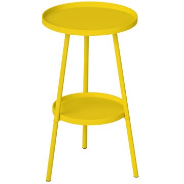 Outsunny Mică masă laterală rotundă cu 2 niveluri masă de grădină pentru terasă living balcon din metal Ø 32 x 51 cm galben | Aosom Romania Outsunny Mică masă laterală rotundă cu 2 niveluri masă de grădină pentru terasă living balcon din metal Ø 32 x 51 cm galben | Aosom Romania