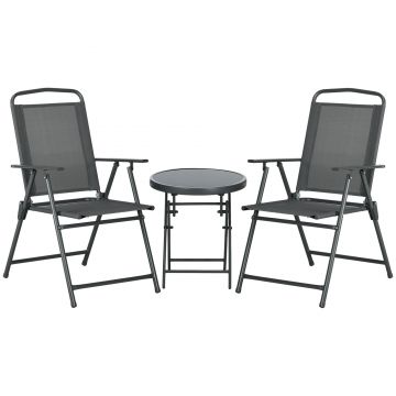 Outsunny Set Bistro 3 Piese din Metal Rezistent la Intemperii pentru Mobilier Grădină cu Masă Pliantă și Scaune Gri închis | Aosom Romania Outsunny Set Bistro 3 Piese din Metal Rezistent la Intemperii pentru Mobilier Grădină cu Masă Pliantă și Scaune Gri închis | Aosom Romania