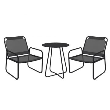 Outsunny Set de gradina 3 piese, salon de gradina, 2 scaune 1 masa rotunda, otel si tesatura mesh, gri | Aosom Romania Outsunny Set de gradina 3 piese, salon de gradina, 2 scaune 1 masa rotunda, otel si tesatura mesh, gri | Aosom Romania