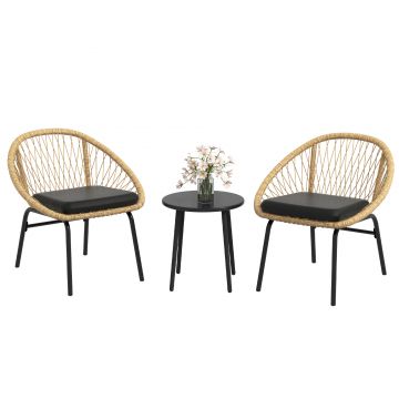 Outsunny Set de mobilier de grădină din răchită, set de mobilier de terasă, 2 scaune & masă, Galben | Aosom Romania Outsunny Set de mobilier de grădină din răchită, set de mobilier de terasă, 2 scaune & masă, Galben | Aosom Romania
