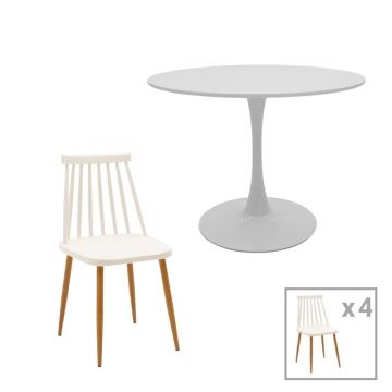 Set dining Aurora-Balou, Pako World, 5 piese, Alb, 100x75 cm Set dining Aurora-Balou, Pako World, 5 piese, Alb, 100x75 cm