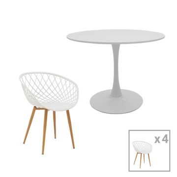 Set dining Ezra-Balou, Pako World, 5 piese, Alb, 100x75 cm Set dining Ezra-Balou, Pako World, 5 piese, Alb, 100x75 cm